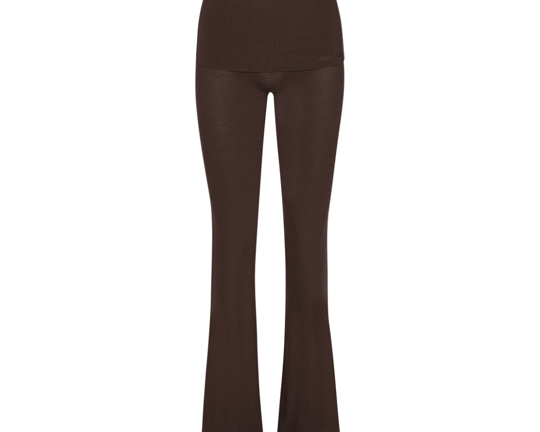 Exercere Tights Rib Fold Over Pants - Pecan Brown